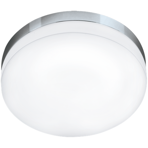 Lora LED loft lampe i metal Krom med glasskærm i Opal Hvid, 16W LED, diameter 32 cm, højde 7 cm.
